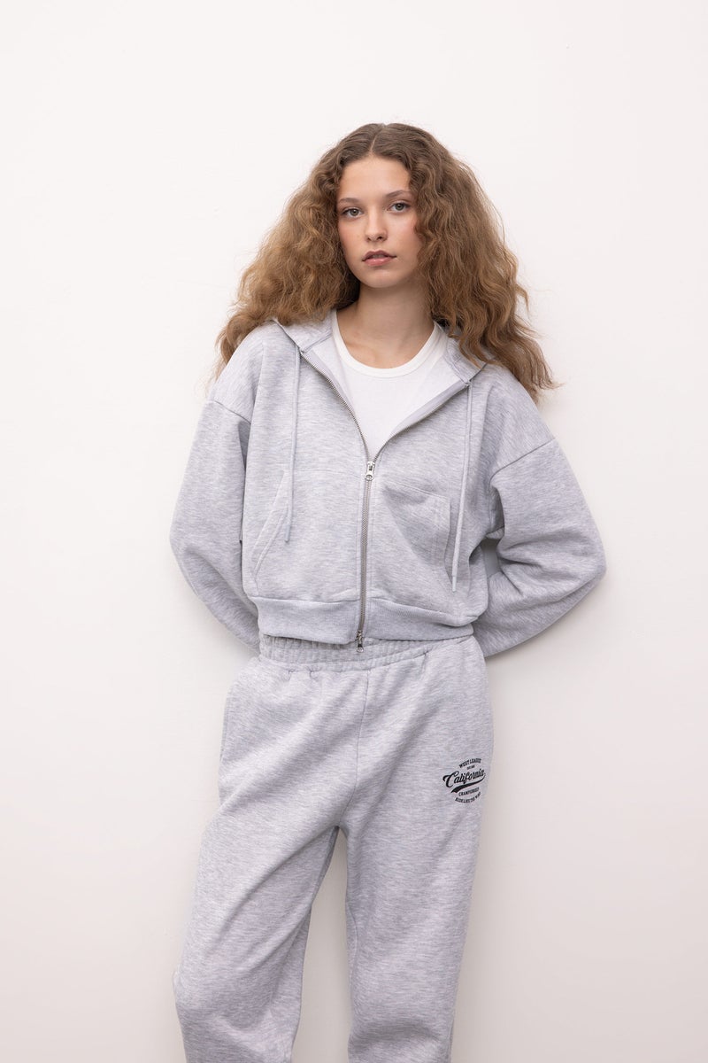 DeFacto Grey Woman Standard Fit Basic Zip-Up Hoodie Casual - Image 3